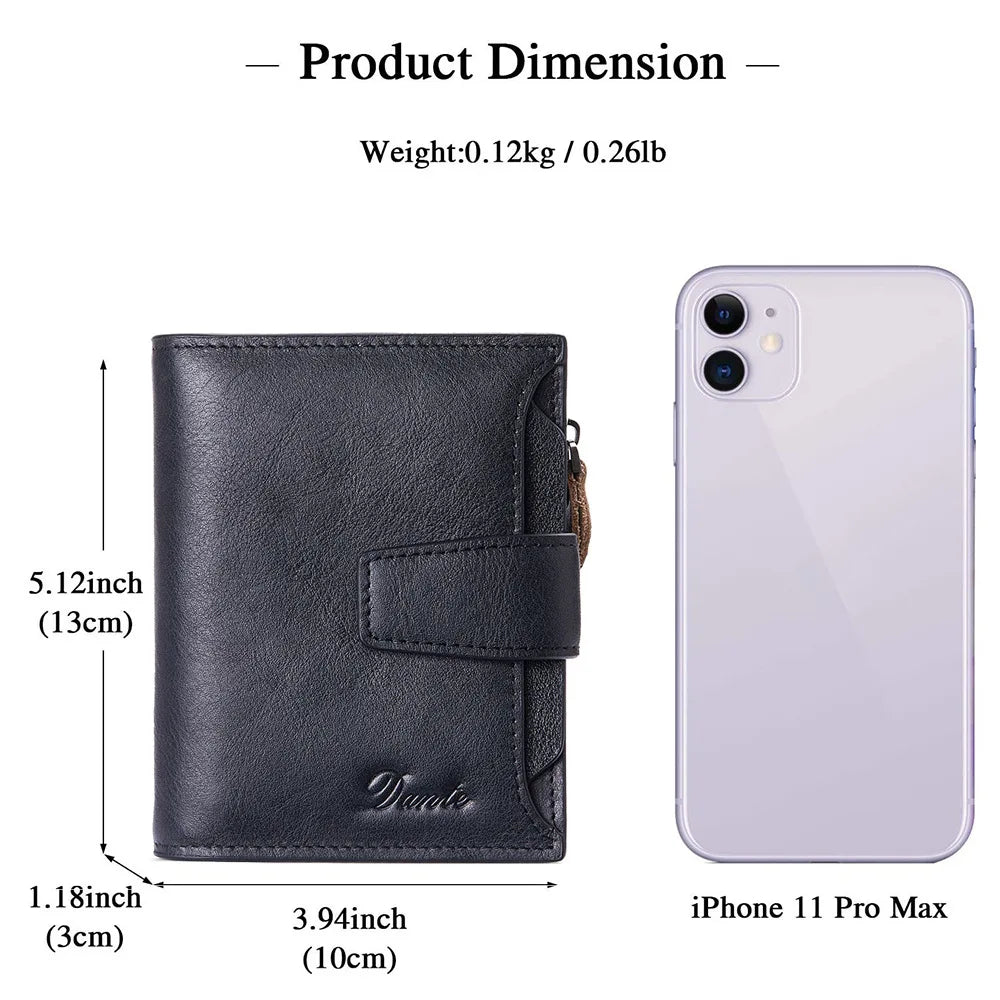 Men's Wallets RFID Genuine Leather Trifold Wallets For Men with ID Window and Credit Card Holder Man Purse Male Wallet Retro