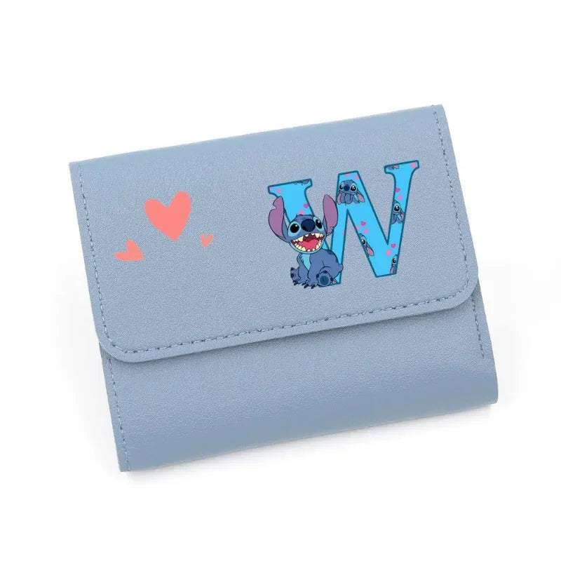 Lilo &Stitch A-z Letters New Cute Wallets for Women Mini Hasp Credit Card Holder for PU Leather Coin Purse Female Short Purses