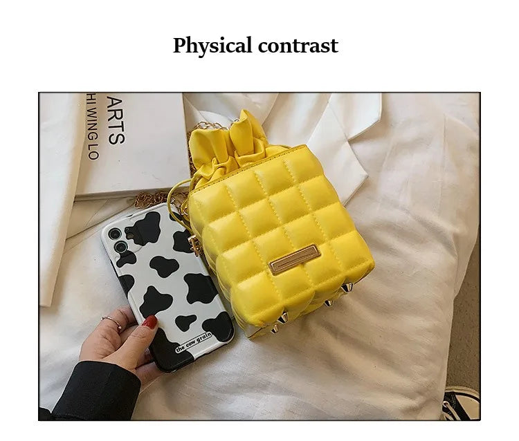 Texture Simple Checker Drawstring Crossbody Bag 2022 New Trendy Handbags  Fashion Chain Messenger One-shoulder Bags For Women