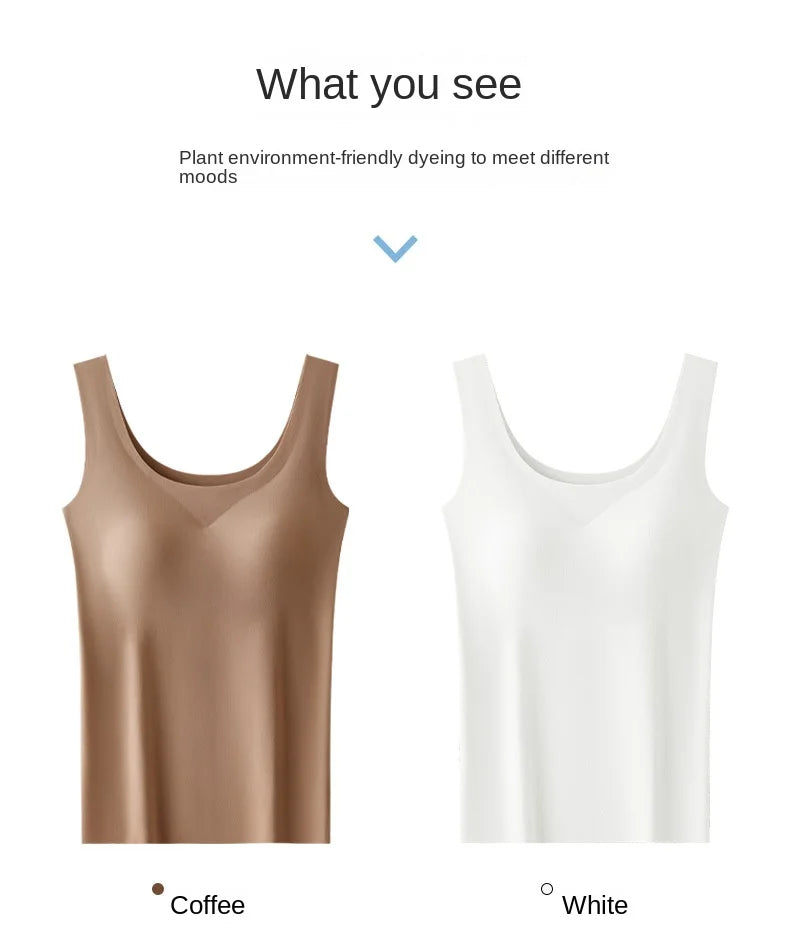 2PCS/Lot Silk Seamless Tank Top with Fixed Chest Pad Women's Camisole Top Sleeveless Inner Outerwear Camison Verano High Strecth