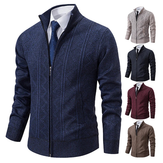 Veste épaisse pour hommes automne et hiver ligne tendance chaude col montant cardigan tricoté pull manteau