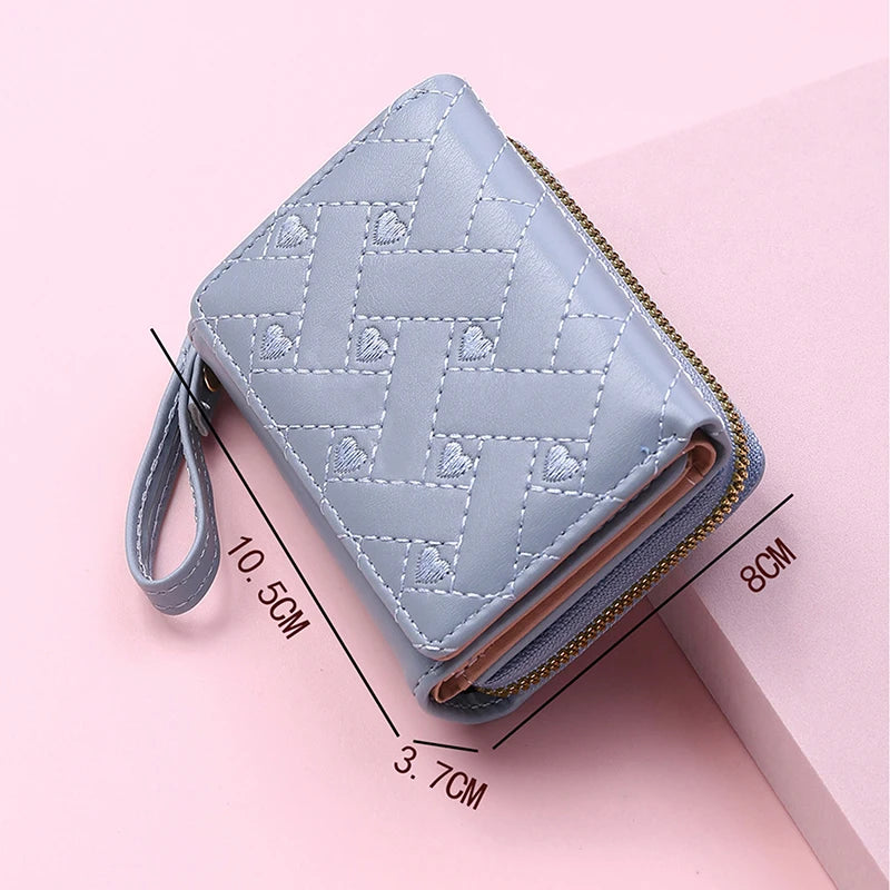 Women's Wallet For PU Leather Fashion Embroidered Love Tri-fold Small Wallet Card Holder Multi-card Slot Coin Purses