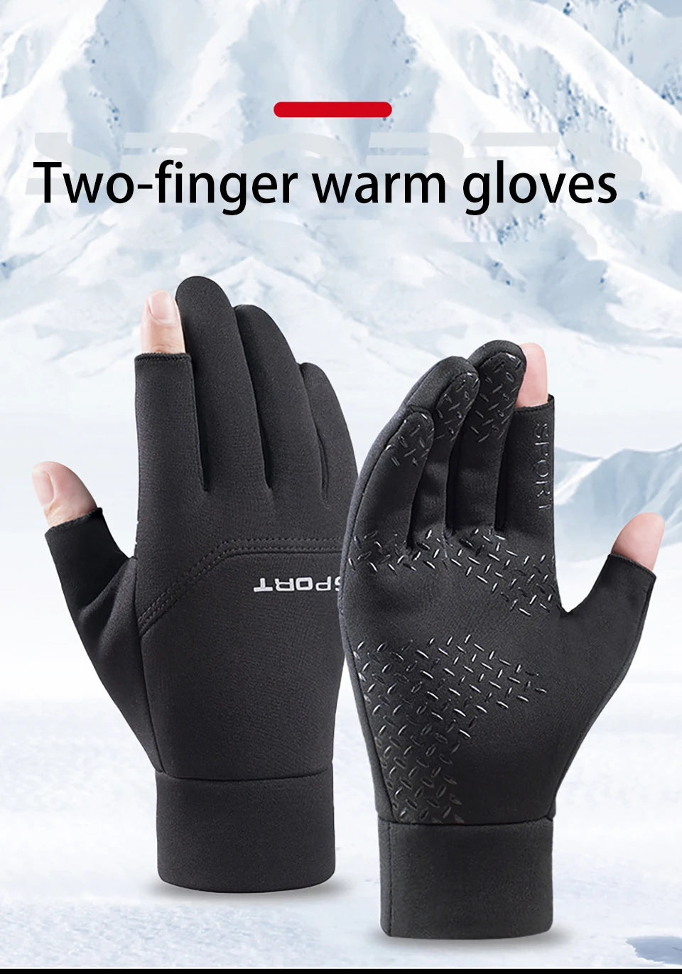 Winter Fishing Men's Gloves Women Cycling Warm Anti-Slip Gloves for Fishing Sports Touch Screen Two Fingers Cut Outdoor Angling