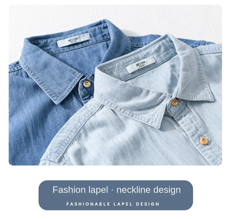 Light and Thin Summer Short-sleeved Denim Shirt for Men, Casual and Breathable, Sweat-wicking, Suitable for Daily Commuting.