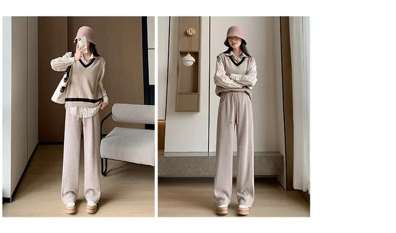 Women's Winter Thickened Fleece-lined Bell Bottoms Casual Straight-leg Pants High-waisted Draped Rice Cake Trousers New Model