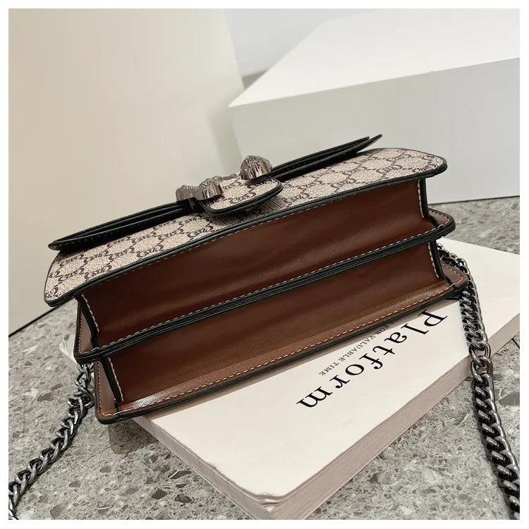 New retro printed chain bag popular underarm bag oblique span shoulder small square bag