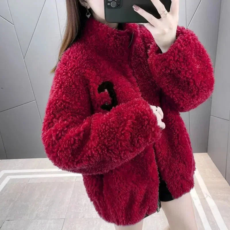 Trendy Winter Fleece-lined Thickened Double-sided Fleece Jacket For Women Warm Sweatshirt Cardigan Zip-up Down Coat