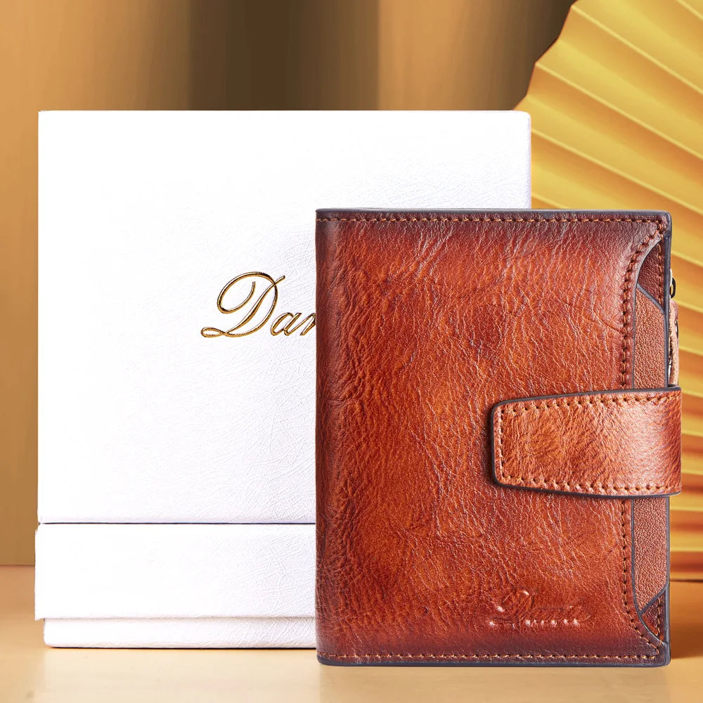 Men's Wallets RFID Genuine Leather Trifold Wallets For Men with ID Window and Credit Card Holder Man Purse Male Wallet Retro