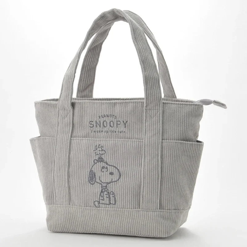 MINISO Disney New Series Cute Snoopy Corduroy Tote Bag Casual Hundred Students Large Capacity Handbag Zipper Shoulder Large Bag