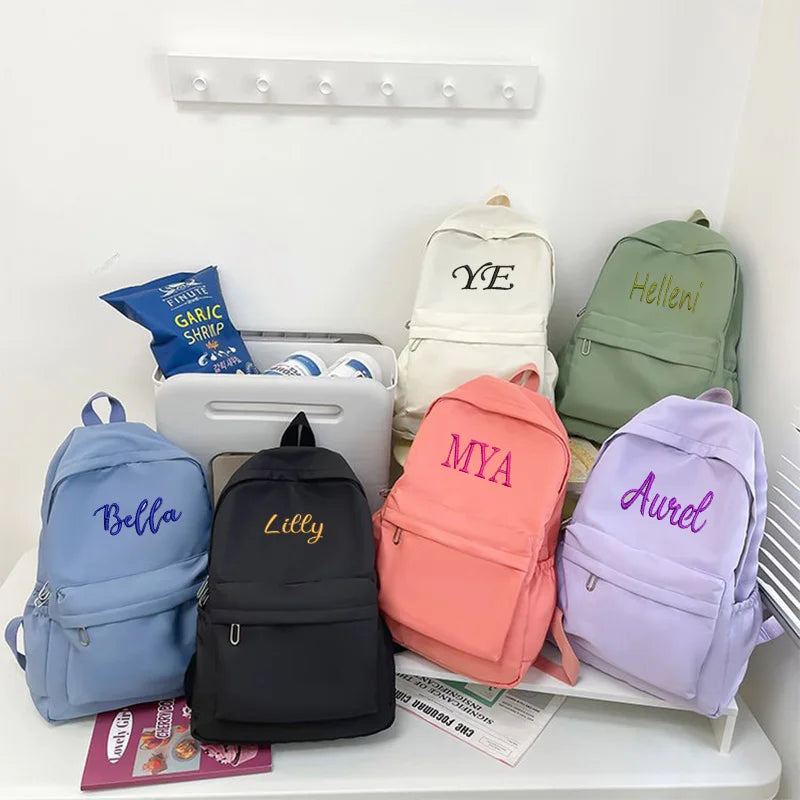 Customized New School Bags Personalized Name Embroidery Large Capacity Nylon Student Backpack Adult Children Travel Bags