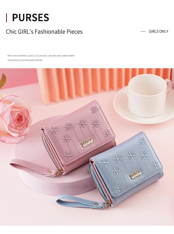 Small Women's Wallet Solid Short Pu Leather Female Wallets Hasp Coin Purse Card Holders for Girls Student 2024 Clutch Money Bag