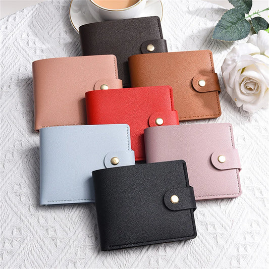 New Mini Short Coin Purse Women Pu Leather Clip Clutch Pouch Students Ultra-Thin Multi Card Holder Purse Fashion Accessories