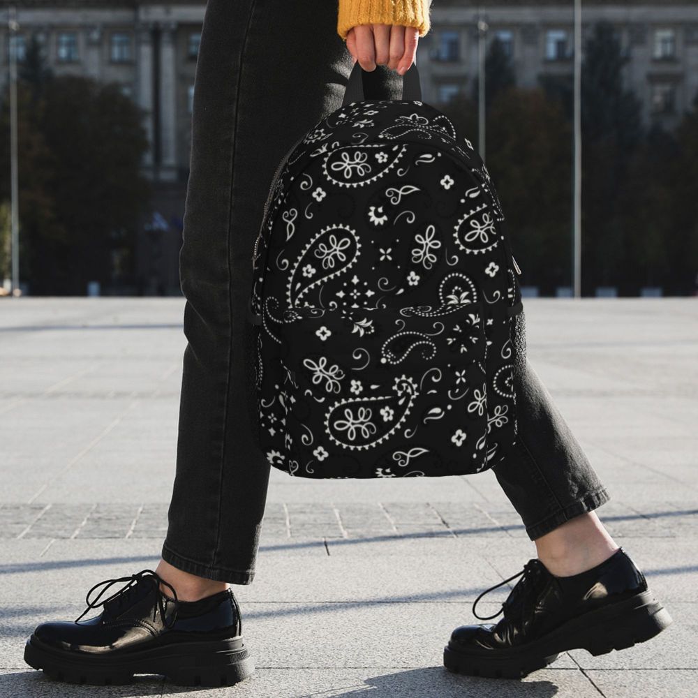 Custom Black White Paisley Chicano Bandana Style Laptop Backpack Women Men Basic Bookbag for School College Student Bag