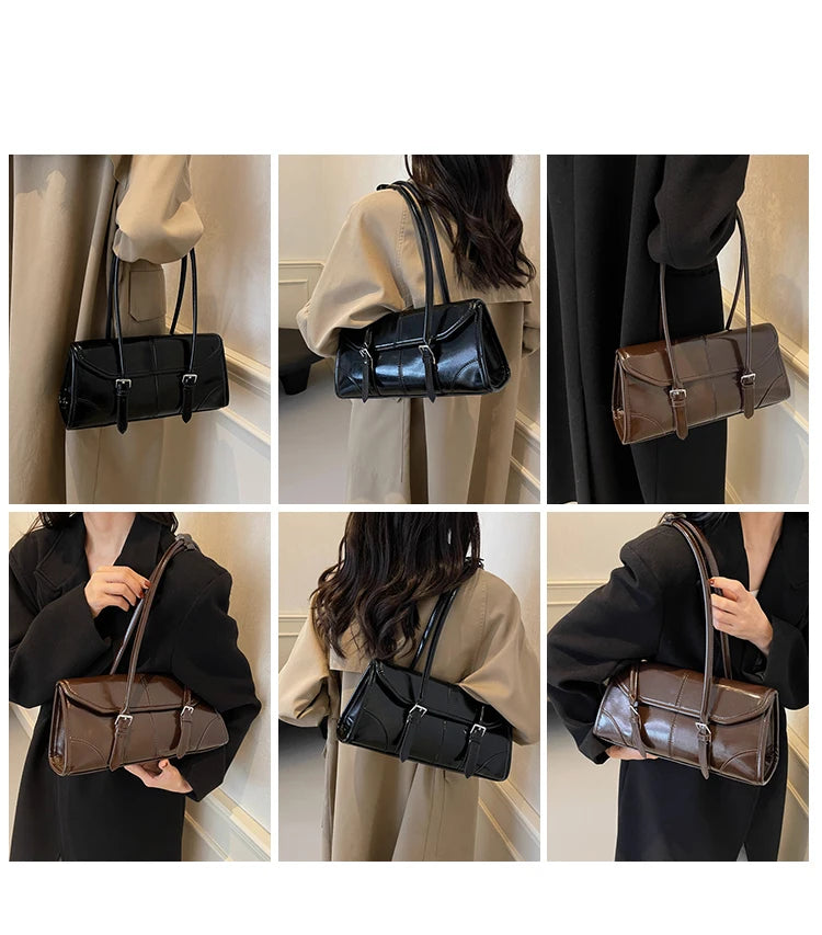 High End Burgundy Oil Wax Leather Underarm Bag Elegant Women's Magnetic Buckle Shoulder Bag Commuter Versatile Ladies Tote Bags