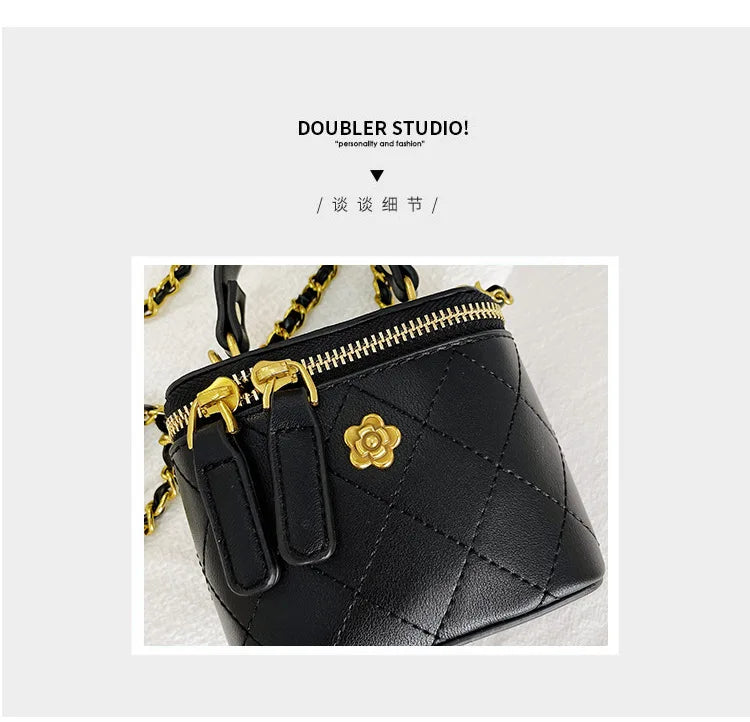 Small  Shoulder Bucket Bag For Women Classic Mini Clutches Female Small Square Box Crossbody Metal Chain Handbag