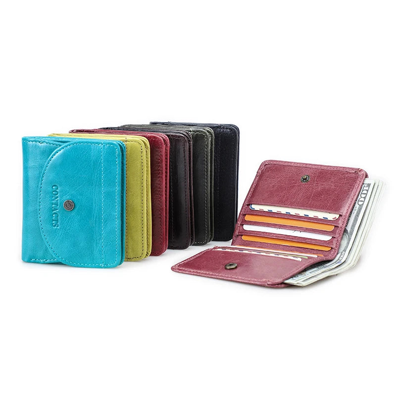 CONTACT'S Genuine Leather Short Wallets for Women Fashion Card Holder Money Clip Coin Purse Female Mini Wallet Women's Bag Purse