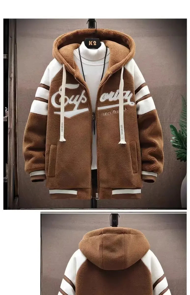 Autumn/winter Cotton Coat Loose-fit Thickened Sweatshirt Zip-up Cardigan Hooded Jacket For Men Youth