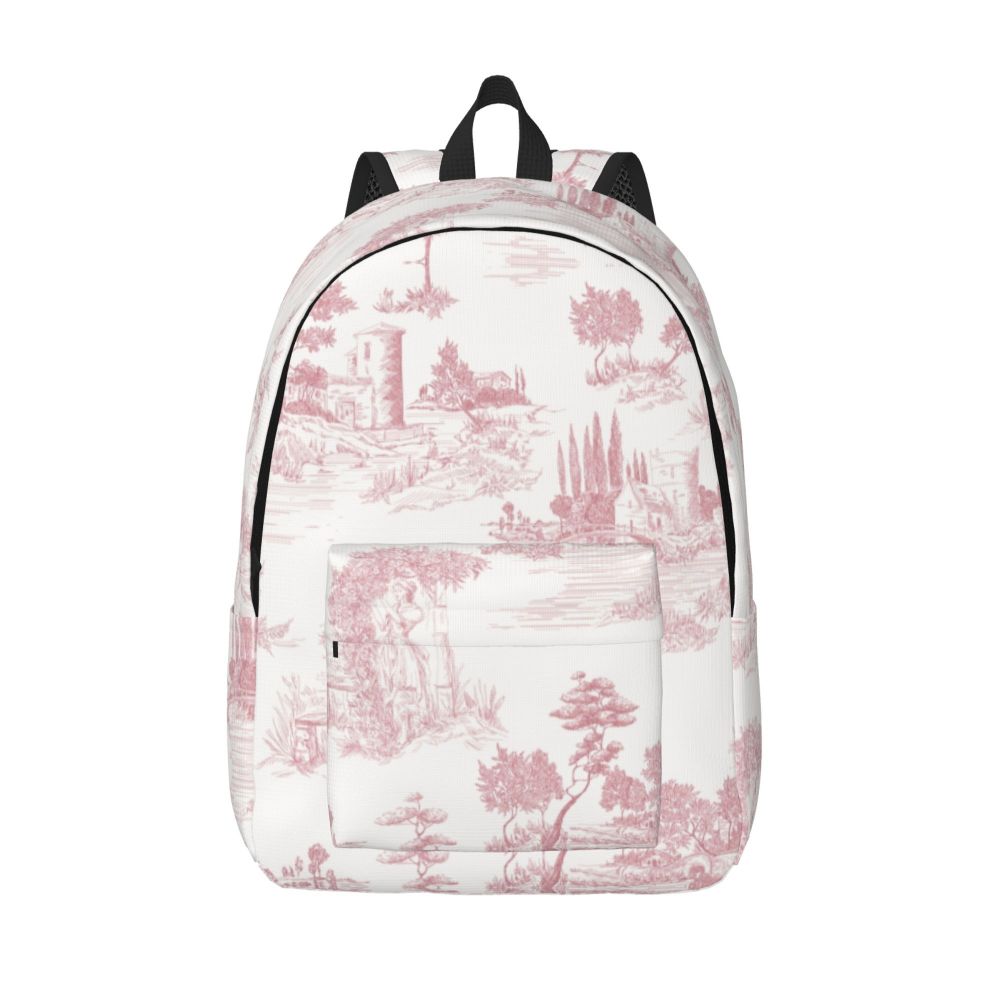 Personalized Navy Blue Toile De Jouy Canvas Backpacks Men Women Basic Bookbag for School College French Countryside Floral Bags