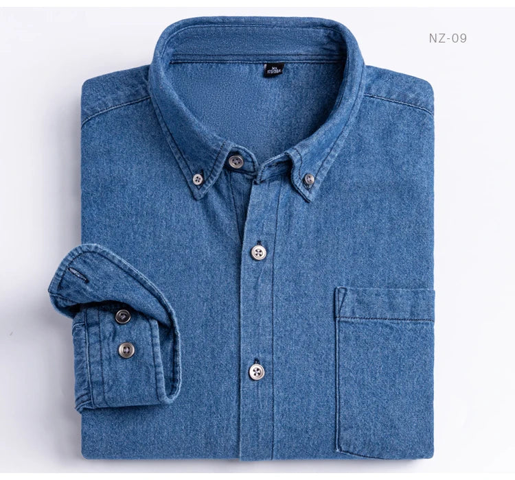 Man 100% Cotton Western Denim Pocket Shirt Long Sleeve Standard-fit Comfort Durability Soft Casual Washed Durability Work Shirts