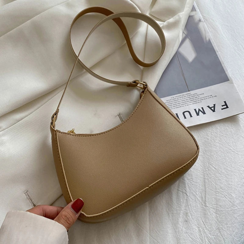 New Women's Handbag Fashionable Retro Solid Color Shoulder Bag PU Leather Casual Women's Hobos Handbag