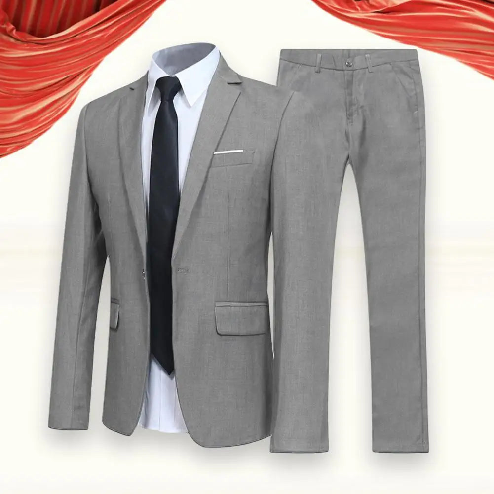 Men's Casual Boutique Business SuitSolid Color Turndown Collar Slim Fit Wedding Groom Suit Coat Blazers Trousers Suit Men's Sets