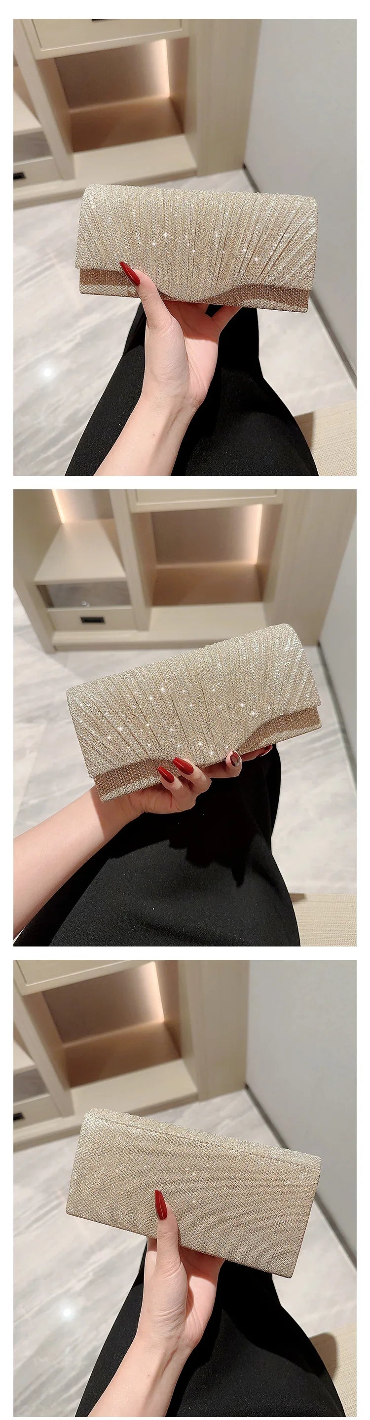 Ladies Glitter Silver Clutch Bag Envelope Evening Bag Fashion Elegant Long Purse Women Chain Shoulder Bags Wedding Party Handbag