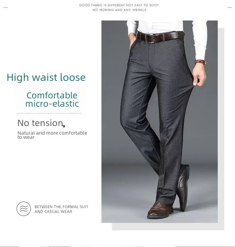 Men's Business Casual Trousers Draped Straight-leg Spring Summer Elasticity Midlife Father Trousers Smart Style Office Wear