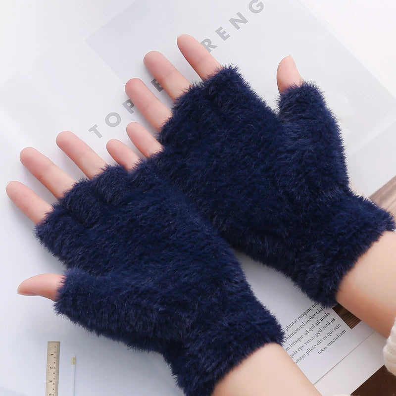 Plush Fingerless Gloves Female Winter Mitten Soft Warm Student Women Gloves Outdoor Write Mink Gloves Thickened Cold Protection