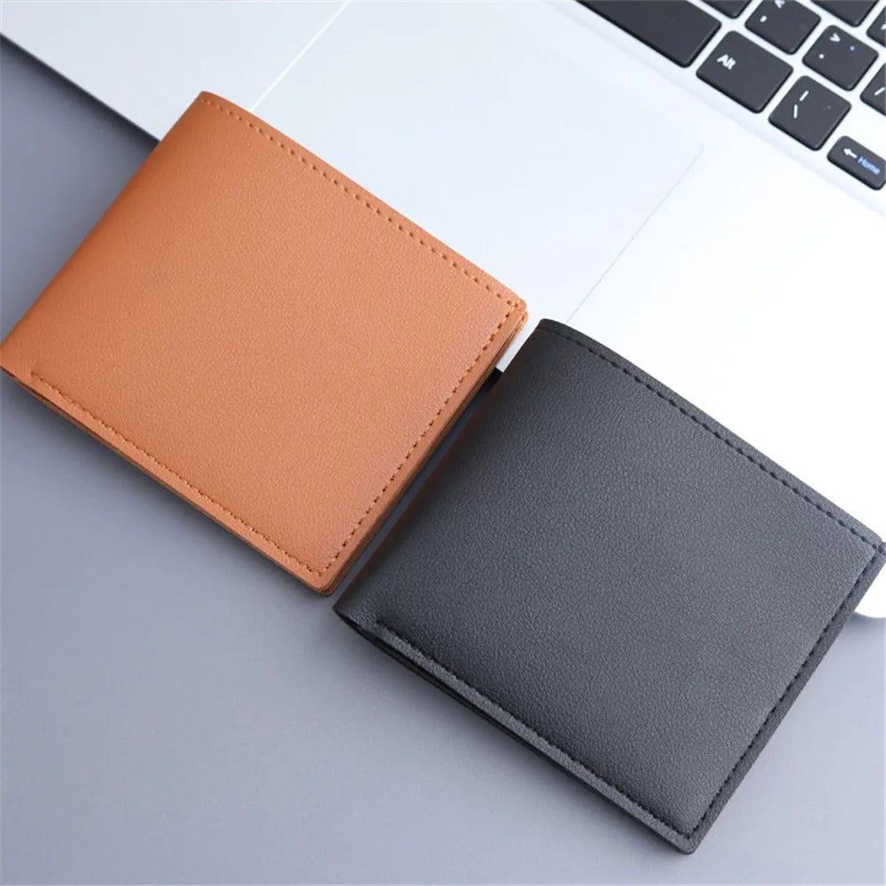 Fashion Men Short PU Leather Wallet Simple Solid Color Thin Male Credit Card Holder Small Money Purses Business Foldable Wallet