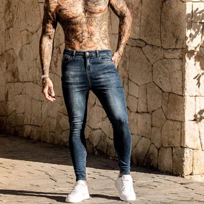 Fashion Elastic Waist Skinny Jeans Men Black Casual Streetwear Jogger Pants Mens Jeans High Street Slim Fit Man Denim Trousers