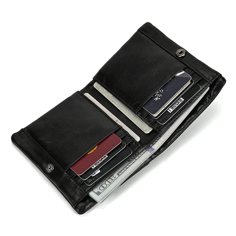 Leather Men‘s Short Wallet Hasp Genuine Leather Unisex Zipper Coin Clutch Purse Cowhide Card Holder Trifold Man wallets