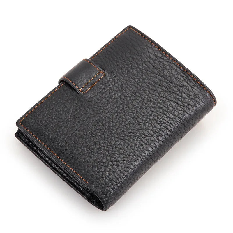 High Quality Genuine Leather Card Wallet Men Women RFID Genuine Leather Short Wallet Multi Cards Slots Button Man Purse