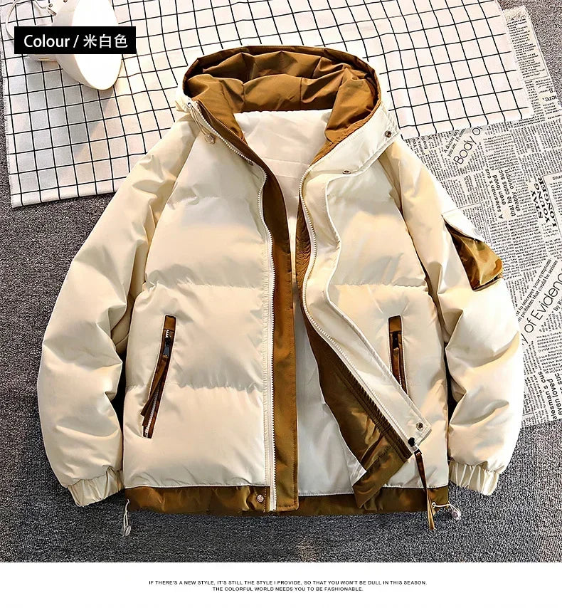 Men Hooded Winter Thicken Warm Winter Man Windproof Jacket New Streetwear Casual Parkas Padded Jacket Male Loose Coats