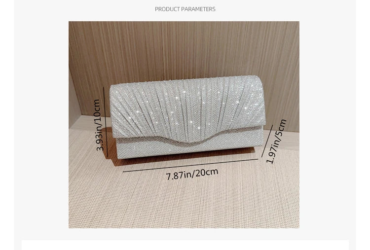 Ladies Glitter Silver Clutch Bag Envelope Evening Bag Fashion Elegant Long Purse Women Chain Shoulder Bags Wedding Party Handbag