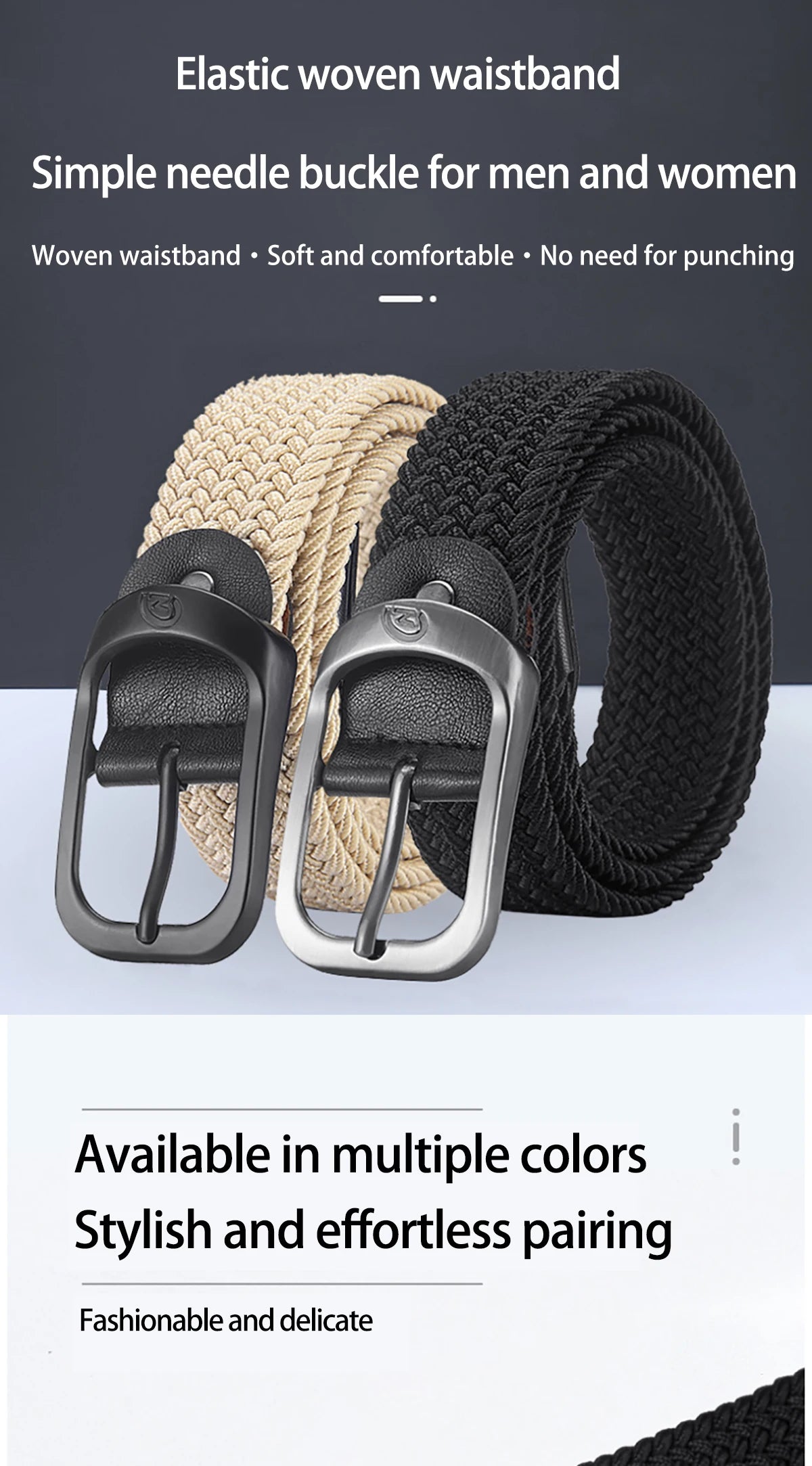 Men's Belt Casual Woven Elastic Belt Outdoor Sports Women's Belt Climbing Work Belt Jeans Suit Pants Men's And Women's Universal