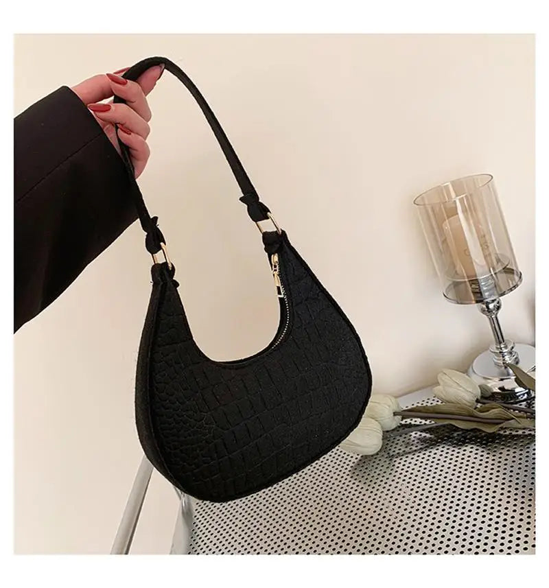 Women Felt Handbag Fashion Subaxillary Bag Designer Exquisite Shoulder Bags Crescent Saddle Bag For Ladies Advanced Armpit Bag