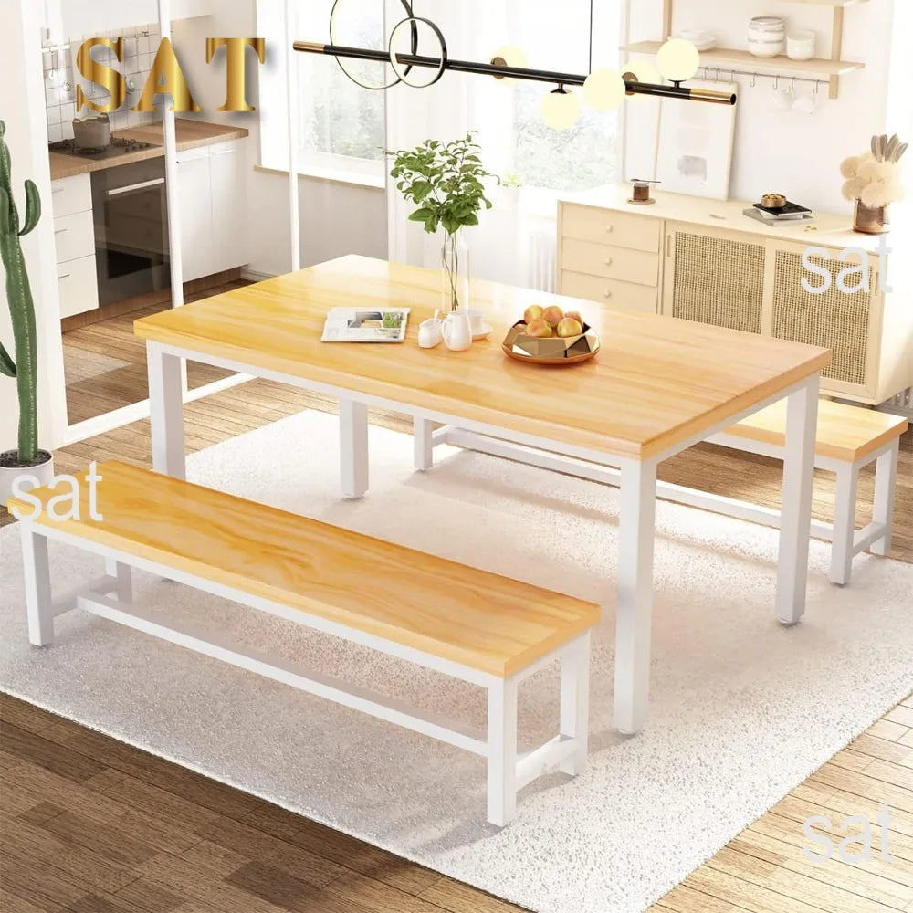 New Dining Room Table Set, Kitchen Set with 2 Benches,  Breakfast of 43.3x23.6x28.5 Inches, Benches 38.5x11.8x17.5