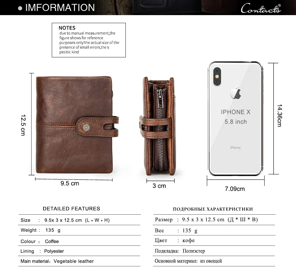 CONTACT'S Casual Men Wallets Crazy Horse Leather Short Coin Purse Hasp Design Wallet Cow Leather Clutch Wallets Male Carteiras