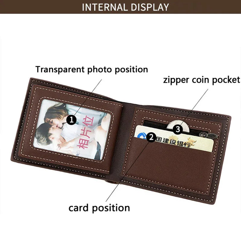 Short Men Wallets Zipper Coin Pocket Slim Card Holder Name Engraved Luxury Male Purses High Quality PU Leather Men's Wallet