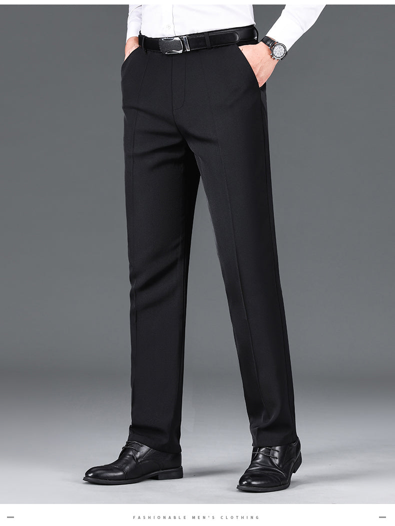 Pantalon de costume décontracté pour homme, couleur unie, taille haute, droit, pour le bureau, style classique, long