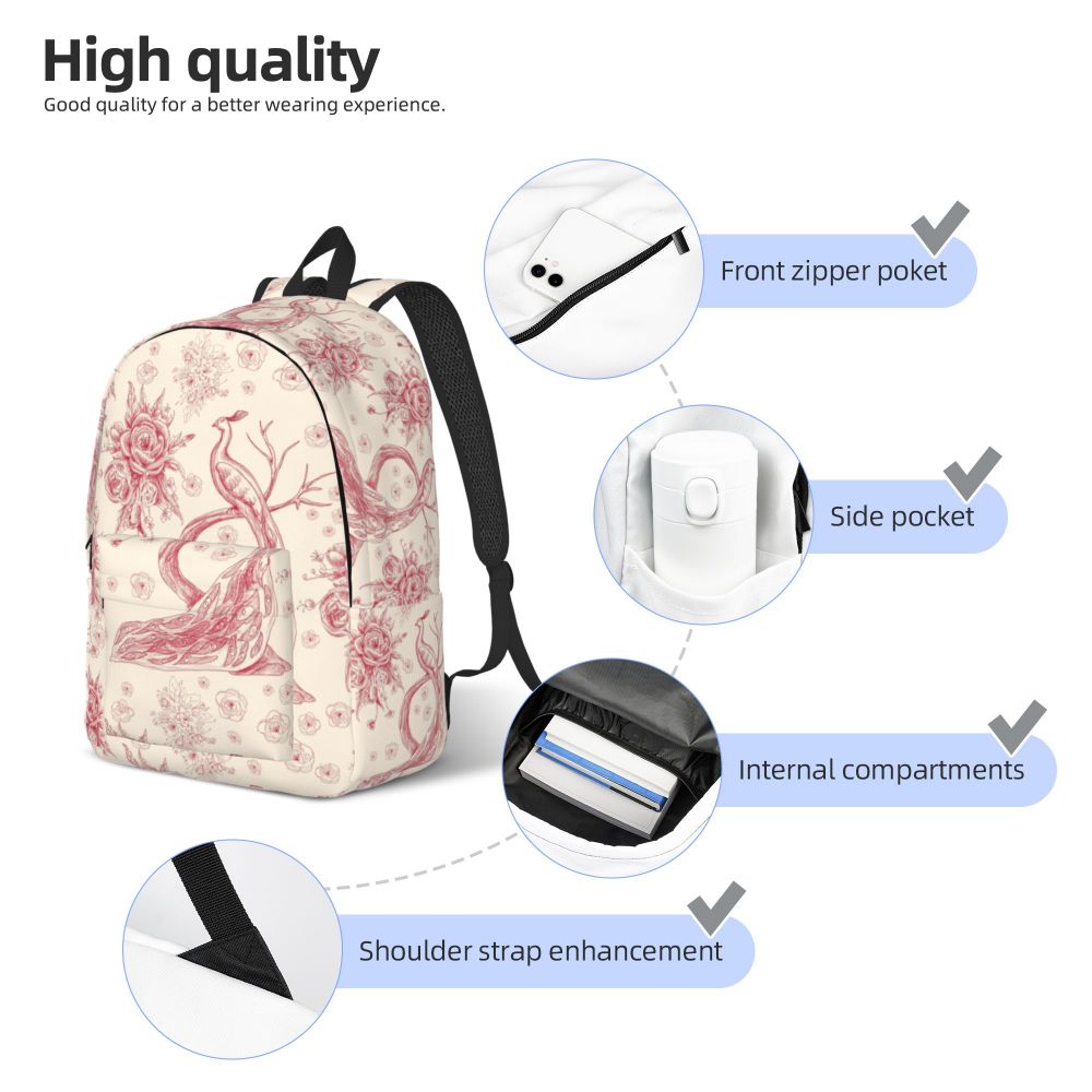 Personalized Navy Blue Toile De Jouy Canvas Backpacks Men Women Basic Bookbag for School College French Countryside Floral Bags