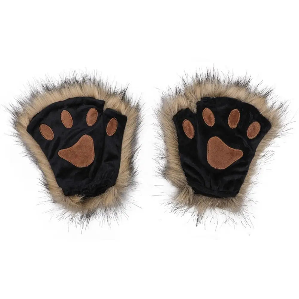 New Lolita Fingerless Gloves Plush Wolf Paws Foxes Claws Mittens Gothic Party Accessory Cosplay Costume