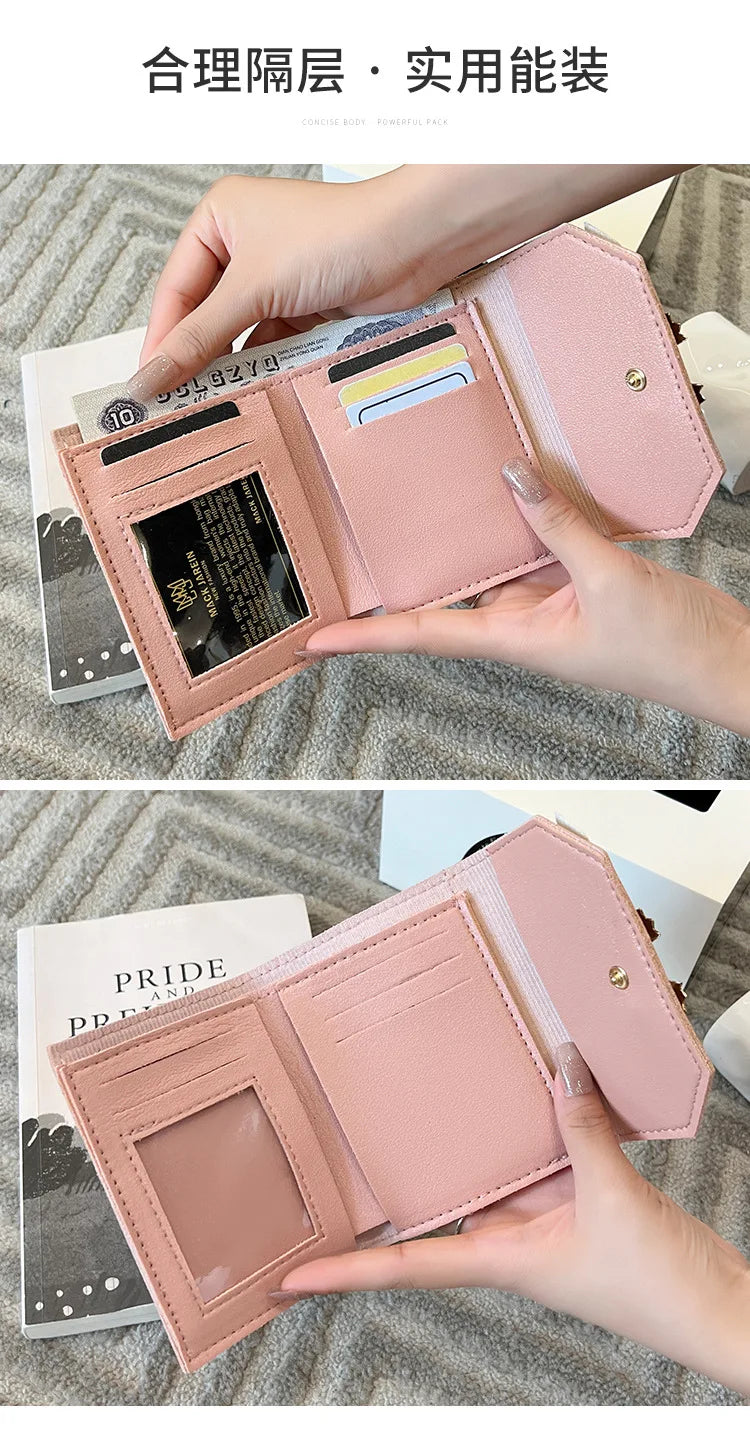 Women Short Cute Small Wallets Student Triple Fold Card Holder Girl ID Bag Card Holder Coin Purse Ladies Wallets Cartoon Bags