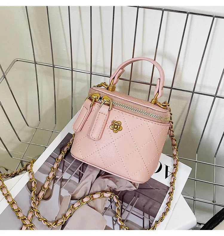 Small  Shoulder Bucket Bag For Women Classic Mini Clutches Female Small Square Box Crossbody Metal Chain Handbag