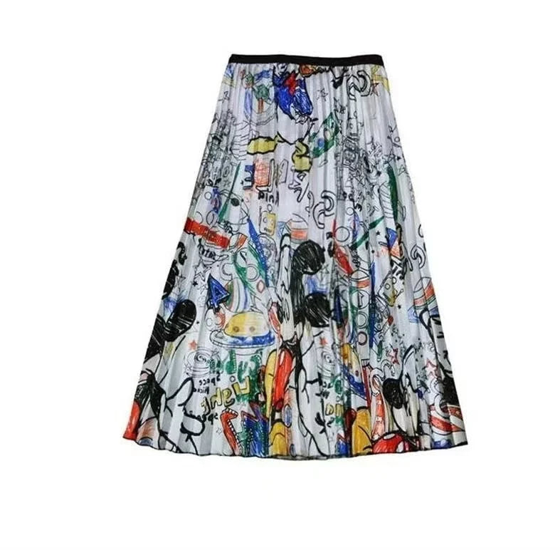 Disney Women Pleated skirt Mickey Mouse New Cartoon Print Long Skirts Women Young Girl street styl Large Size Female Falda Y2K