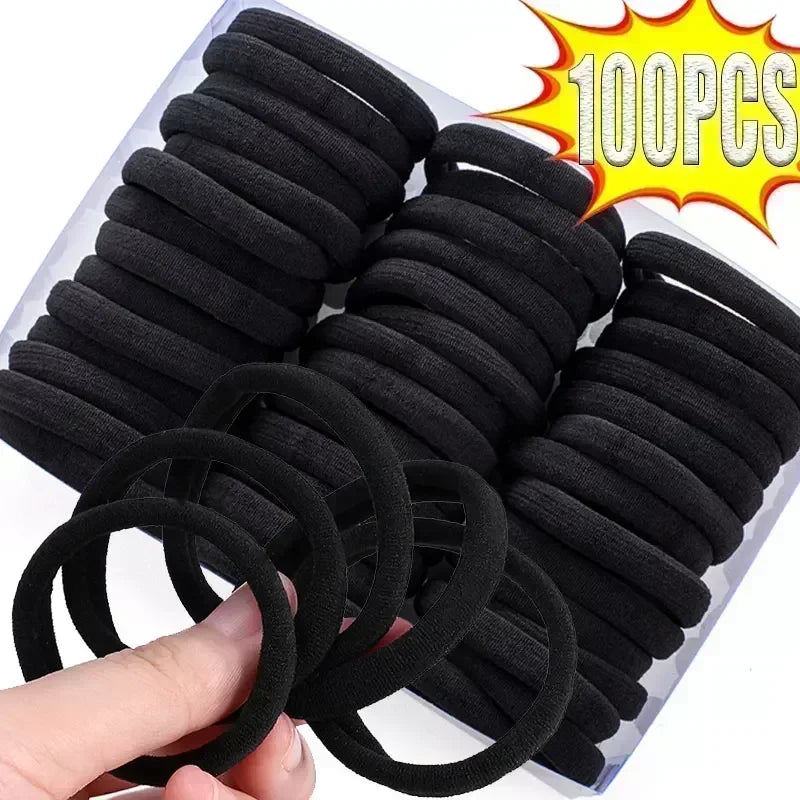 Bandes de cheveux très élastiques pour femmes et filles, bandeau noir en caoutchouc, support de queue de cheval, chouchous, bandeau pour enfants, accessoires pour cheveux