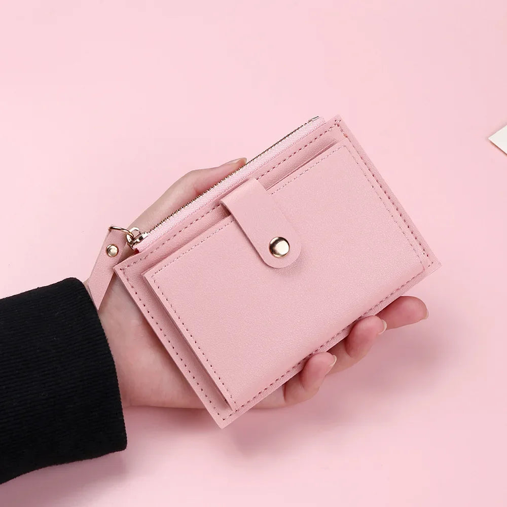 Women Fashion Small Wallet Purse Solid Color PU Leather Mini Coin Purse Wallet Credit Card Holder Bags Zipper Coin Purse