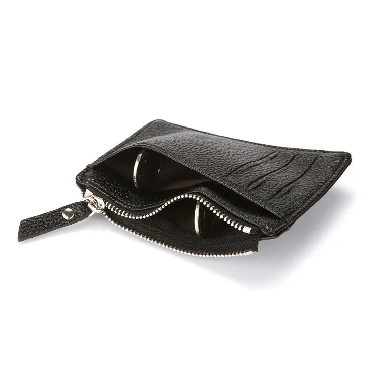 Mini Zipper Card Bag Slim ID Bank Purse Wallet Credit Organizer Portable Small Slim Ultra-thin Short Purse for Men Black