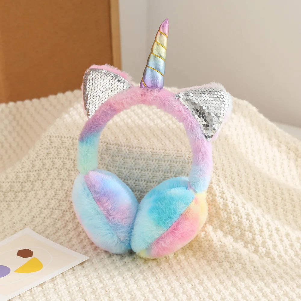 Cute Unicorn Earmuffs Children Kids Cat Ears Lovely Ear-Muffs Cover Warmer Plush Headband Fur Headphones Winter Fluffy Earflap