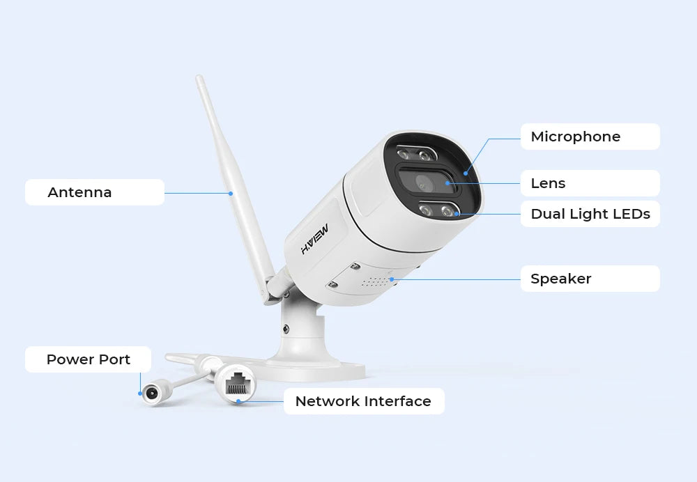 H.VIEW 3MP 5MP WiFi Security Camera Two-Way Audio System Kit Wireless CCTV System NVR with 12" LCD Monitor Outdoor